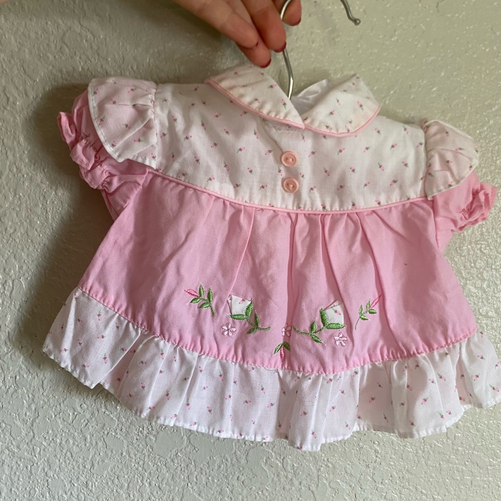 VINTAGE Pink and White Baby Dress w/ Bloomers